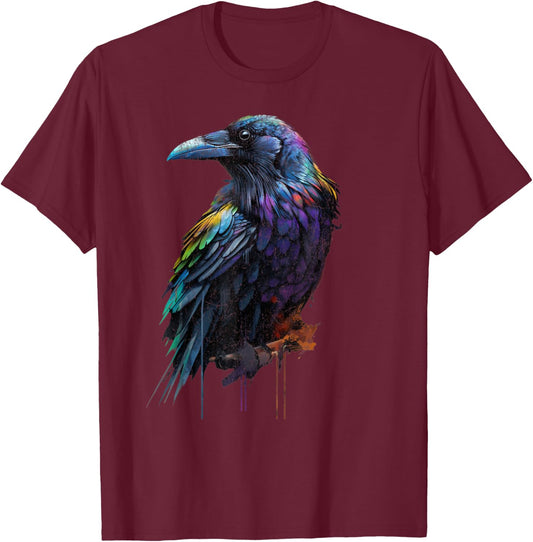Colorful Cute Raven Crow Birding Bird Animal Lover Retro T-Shirt - T-Shirt | Maroon