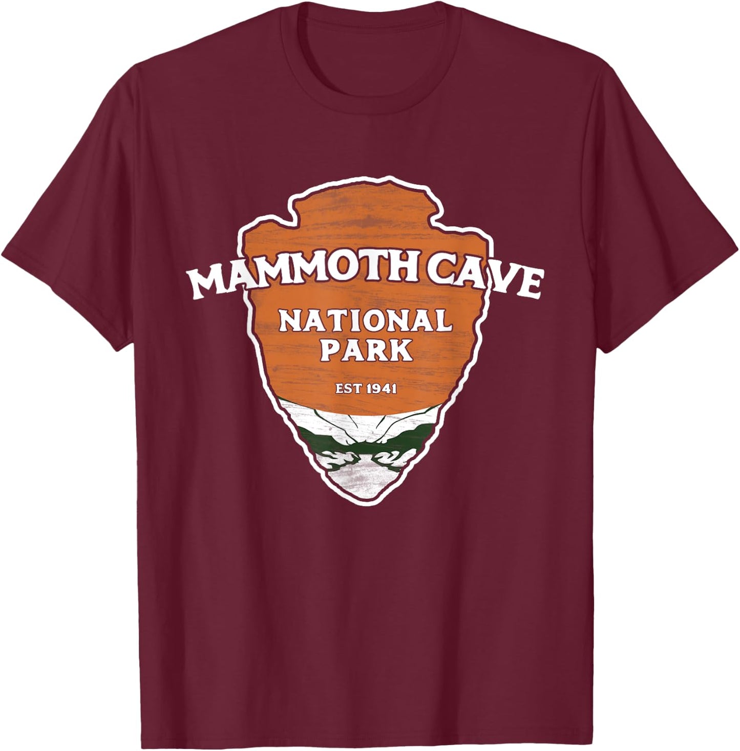 Mammoth Cave National Park Classic Style Arrowhead Sign T-Shirt - T-Shirt | Maroon
