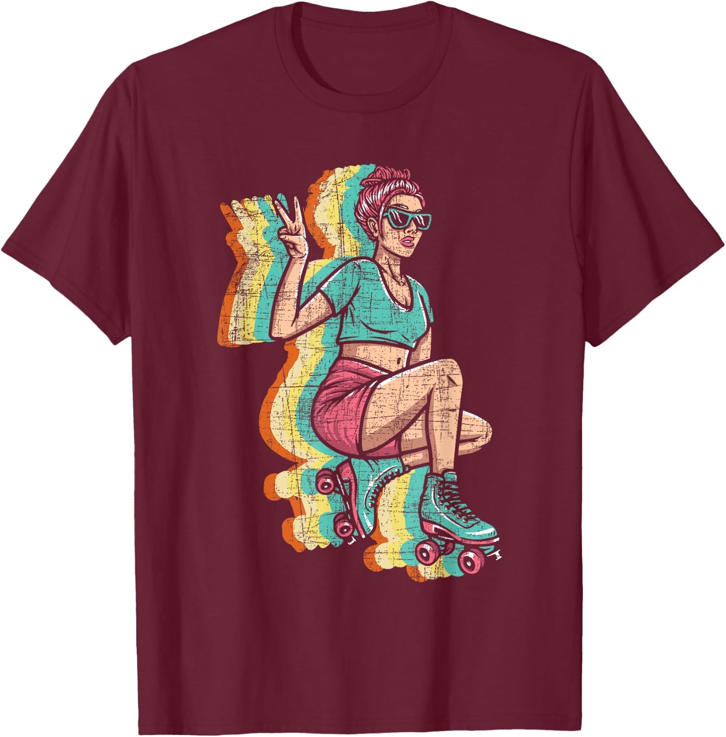 Retro Roller Skater Girl - Roller Skating Roller Derby T-Shirt - T-Shirt | Maroon