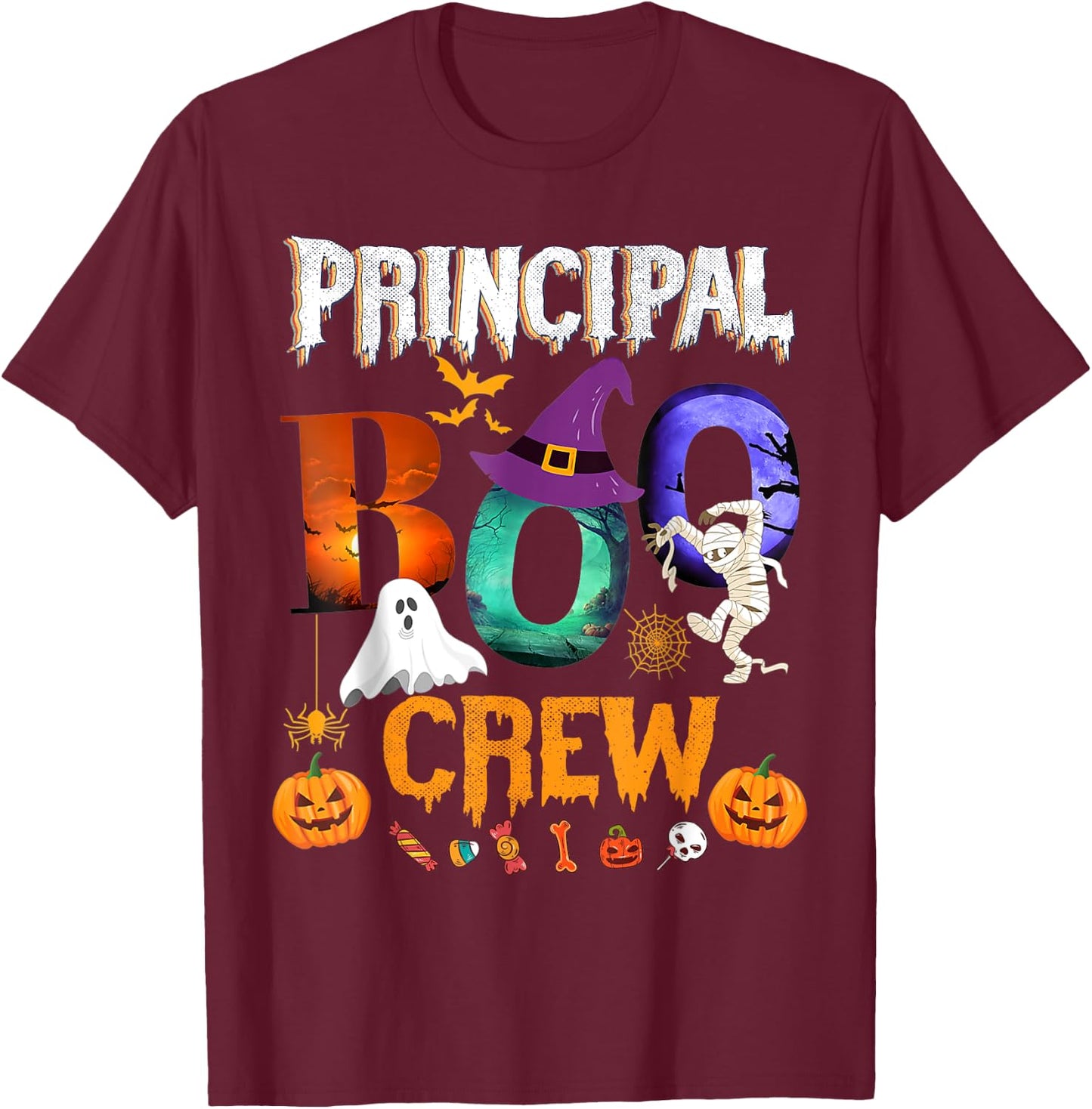 Principal Boo Crew Teacher Student Funny Halloween Costume Women Kids T-Shirt - T-Shirt | Maroon