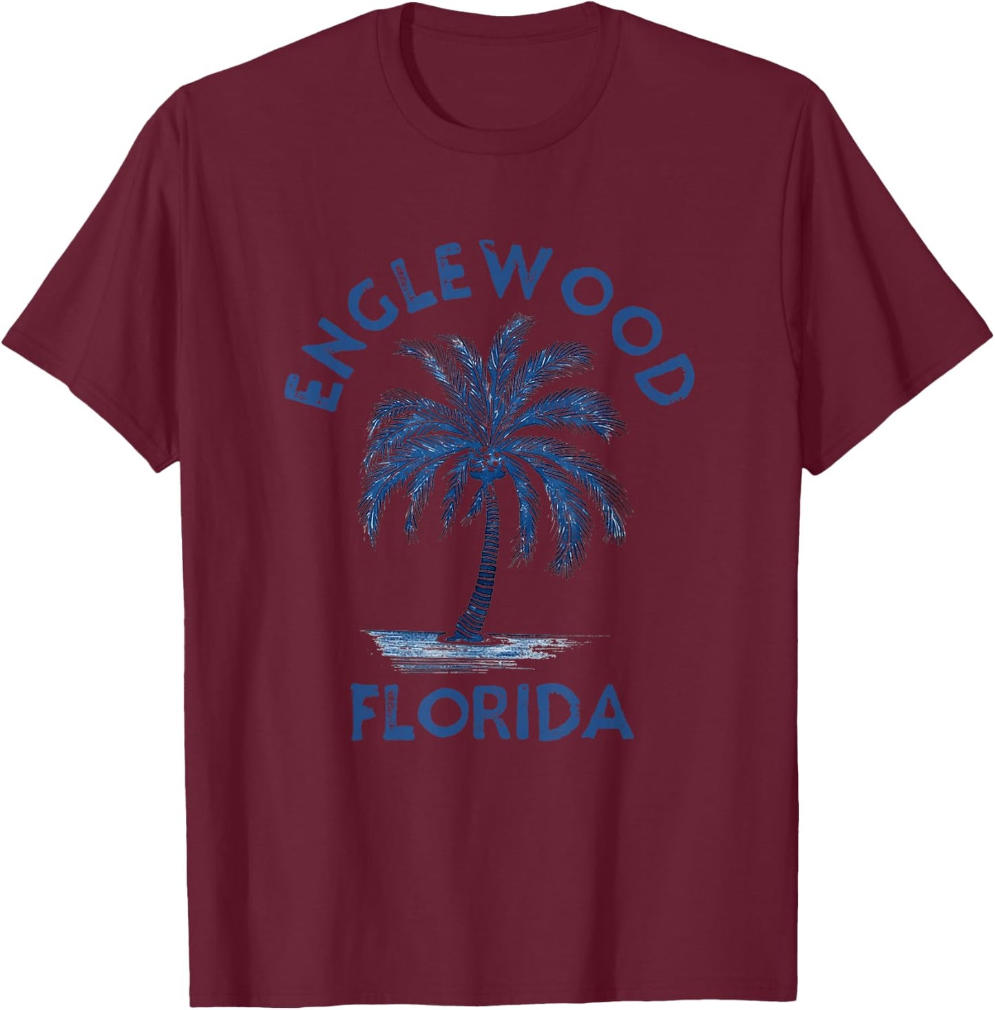 Vintage Englewood Florida Palm Tree FL Retro T-Shirt - T-Shirt | Maroon