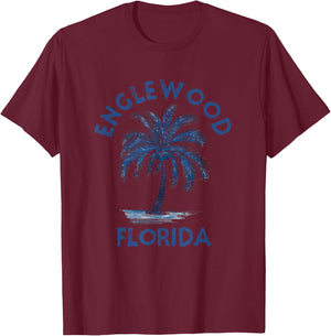Vintage Englewood Florida Palm Tree FL Retro T-Shirt - T-Shirt | Maroon