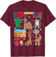 Namibian hand drawn symbols, Namibia map, cultural icons T-Shirt - T-Shirt | Maroon