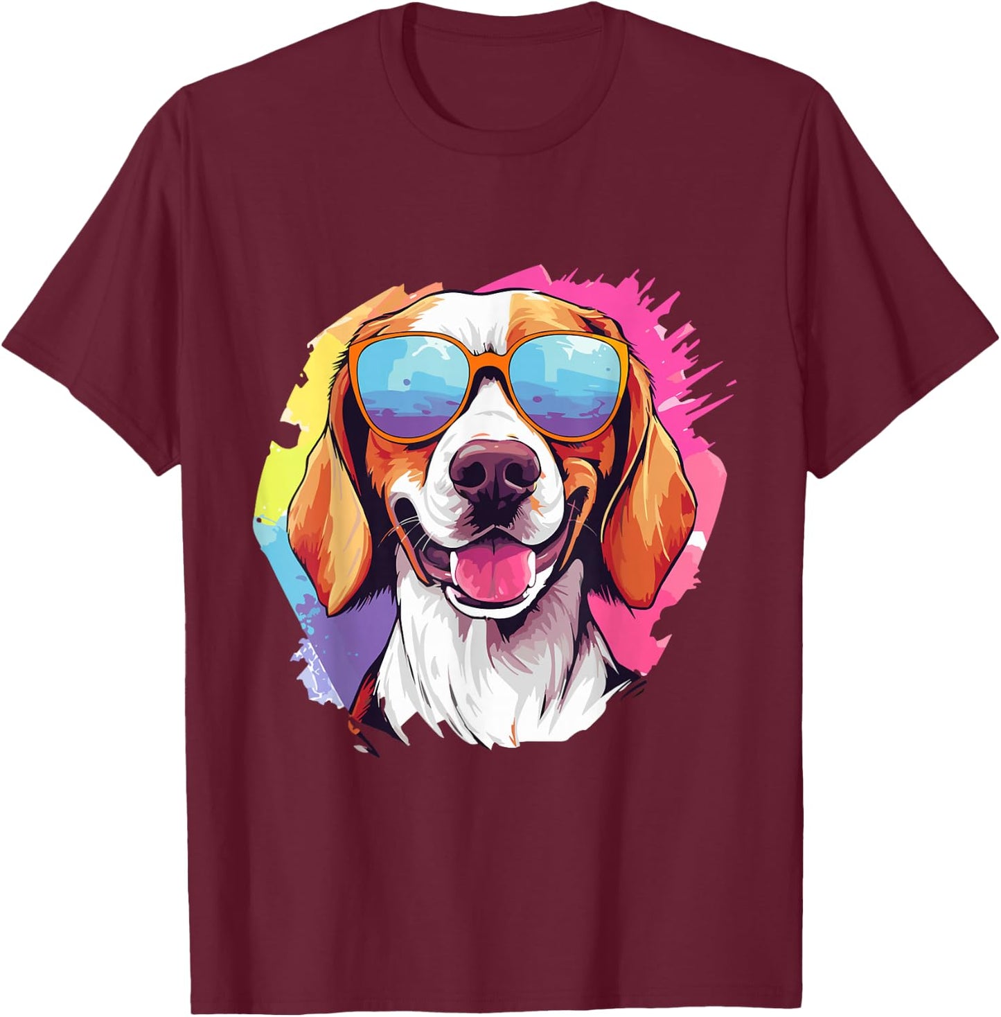 Colorful American Foxhound With Sunglasses Dog Lover T-Shirt - T-Shirt | Maroon