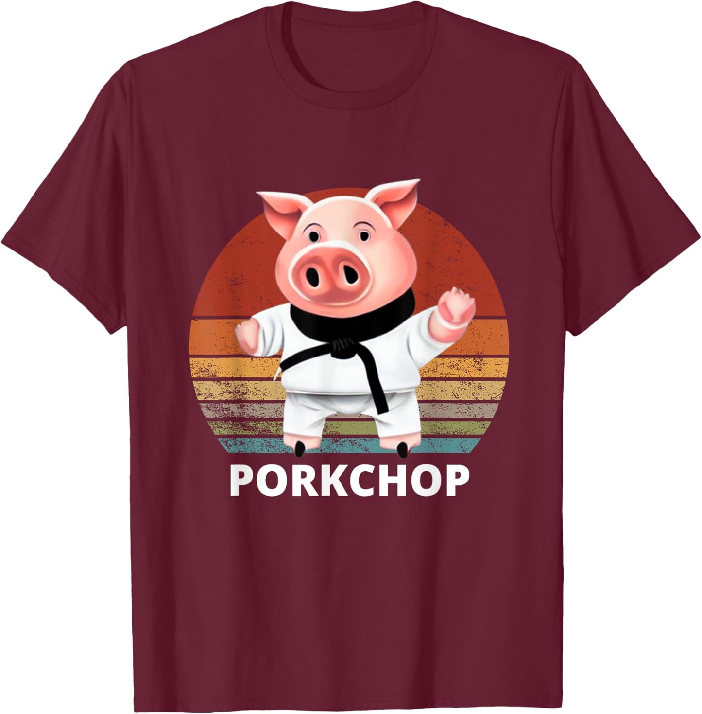 Animals Puns Pig Karate Pork Chop Pun T-Shirt - T-Shirt | Maroon
