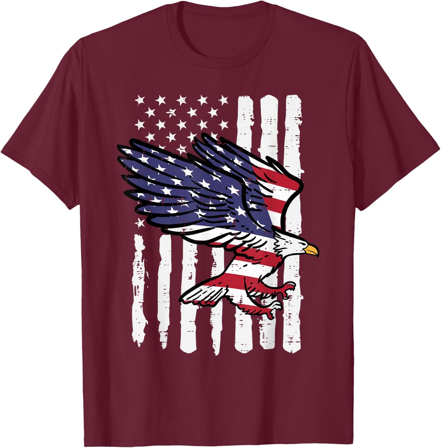 4th Of July American Bald Eagle Flag America Women Men Kids T-Shirt - T-Shirt | Maroon