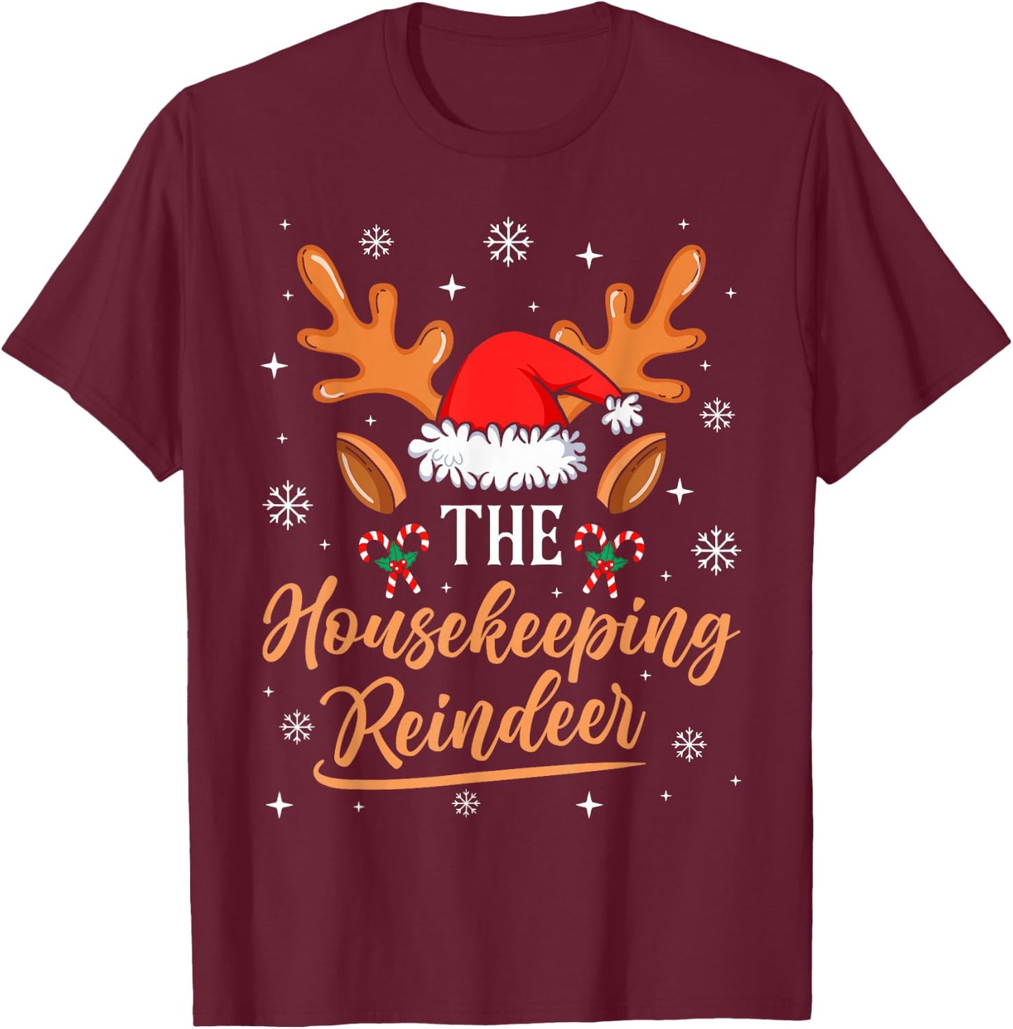 Housekeeping Reindeer Family Matching Christmas Outfit T-Shirt - T-Shirt | Maroon