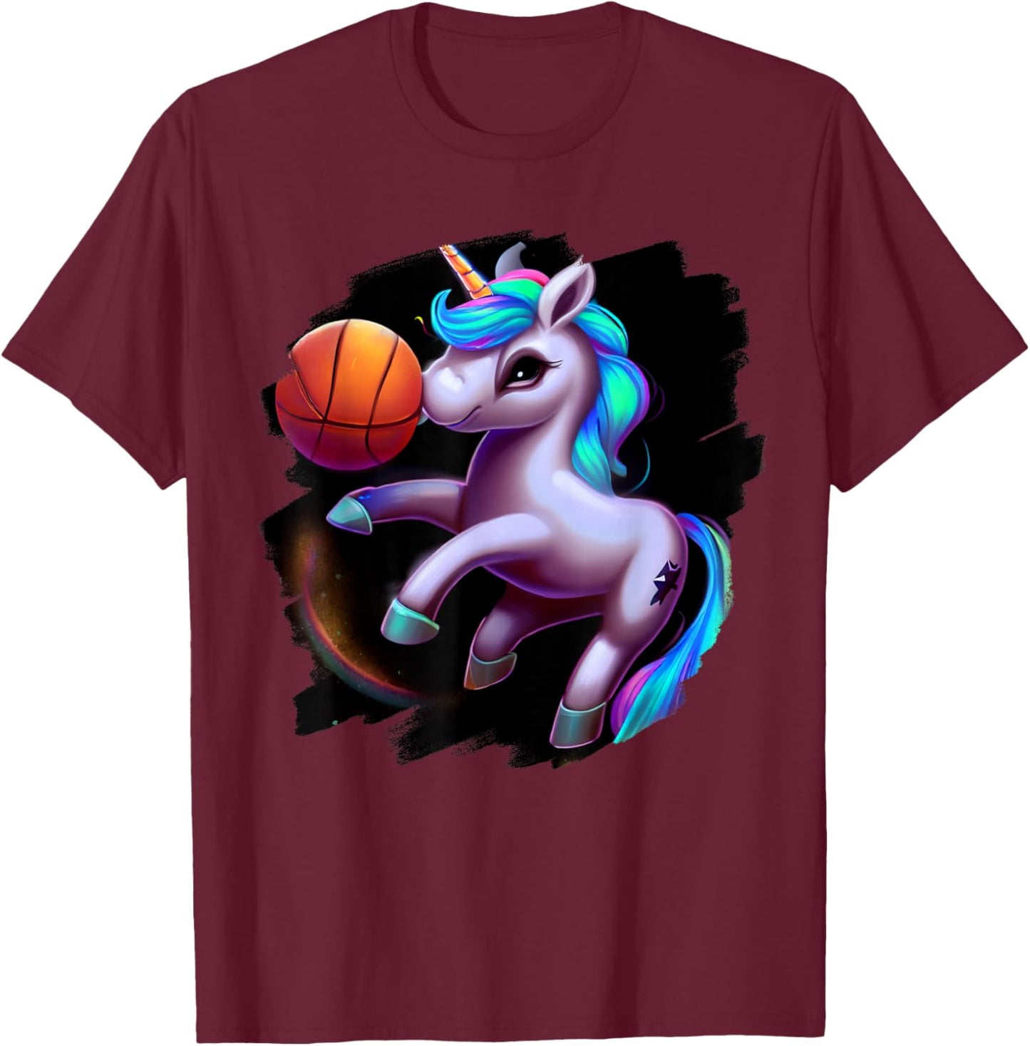 Unicorn Playing Basketball Cool Funny Unicorns Basketball T-Shirt - T-Shirt | Maroon