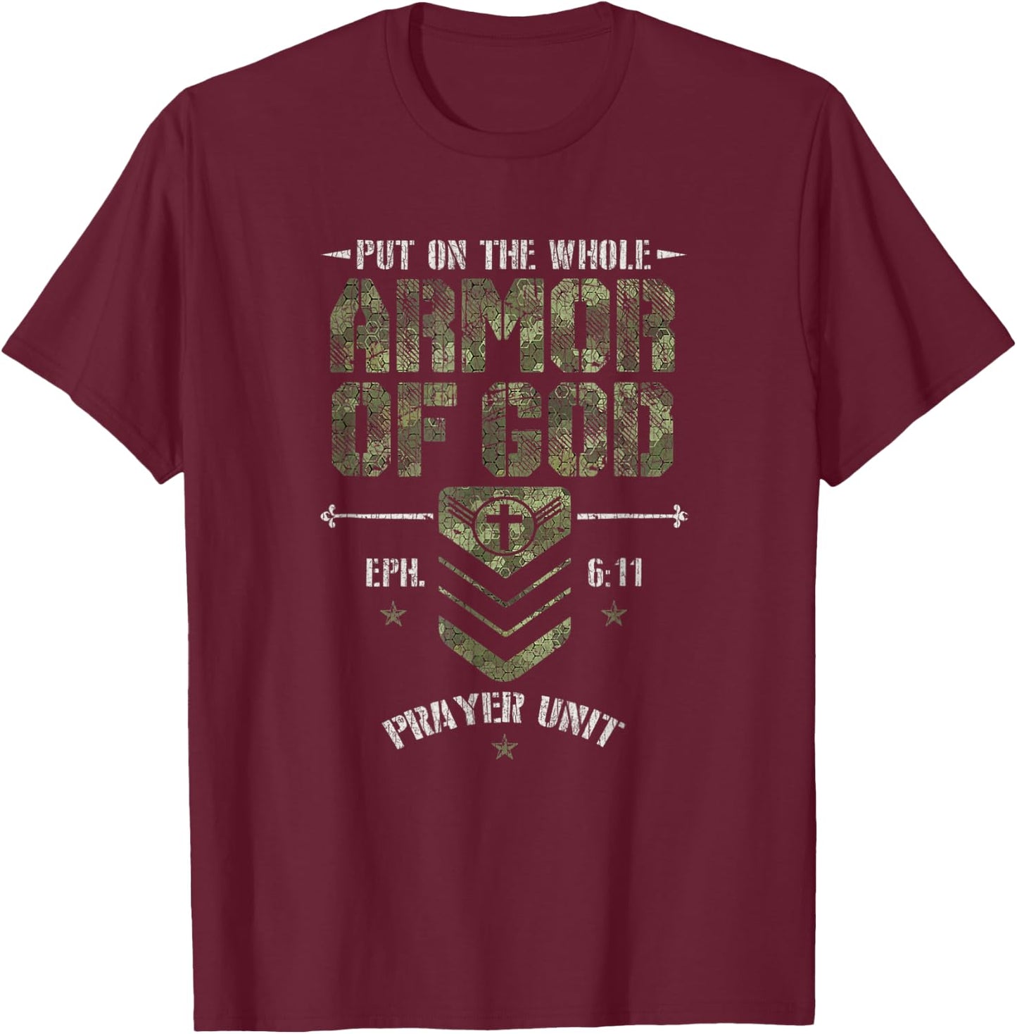 Vintage Camo Armor Of God Christians Religious Camouflage T-Shirt - T-Shirt | Maroon