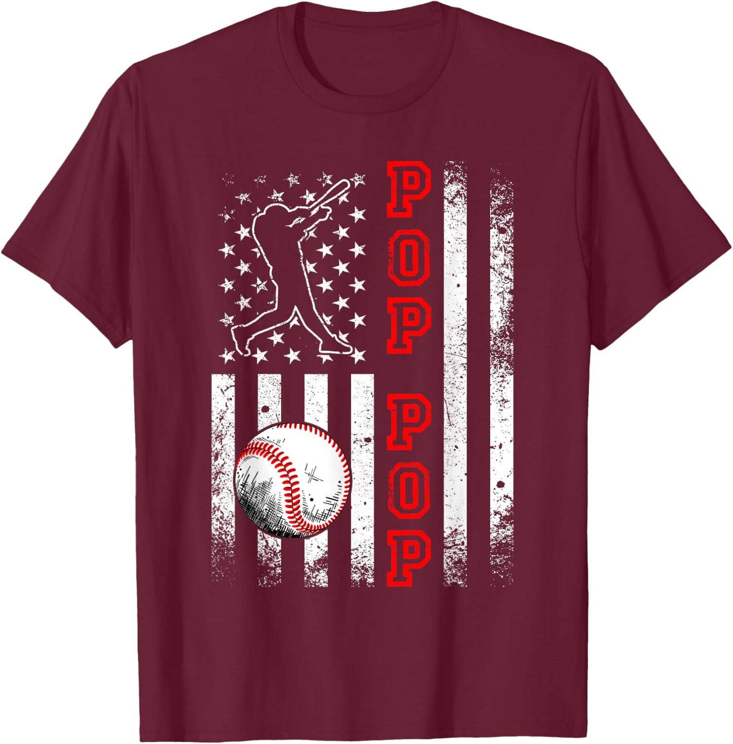 Baseball Pop Pop American Flag Funny Vintage Baseball Lovers T-Shirt - T-Shirt | Maroon
