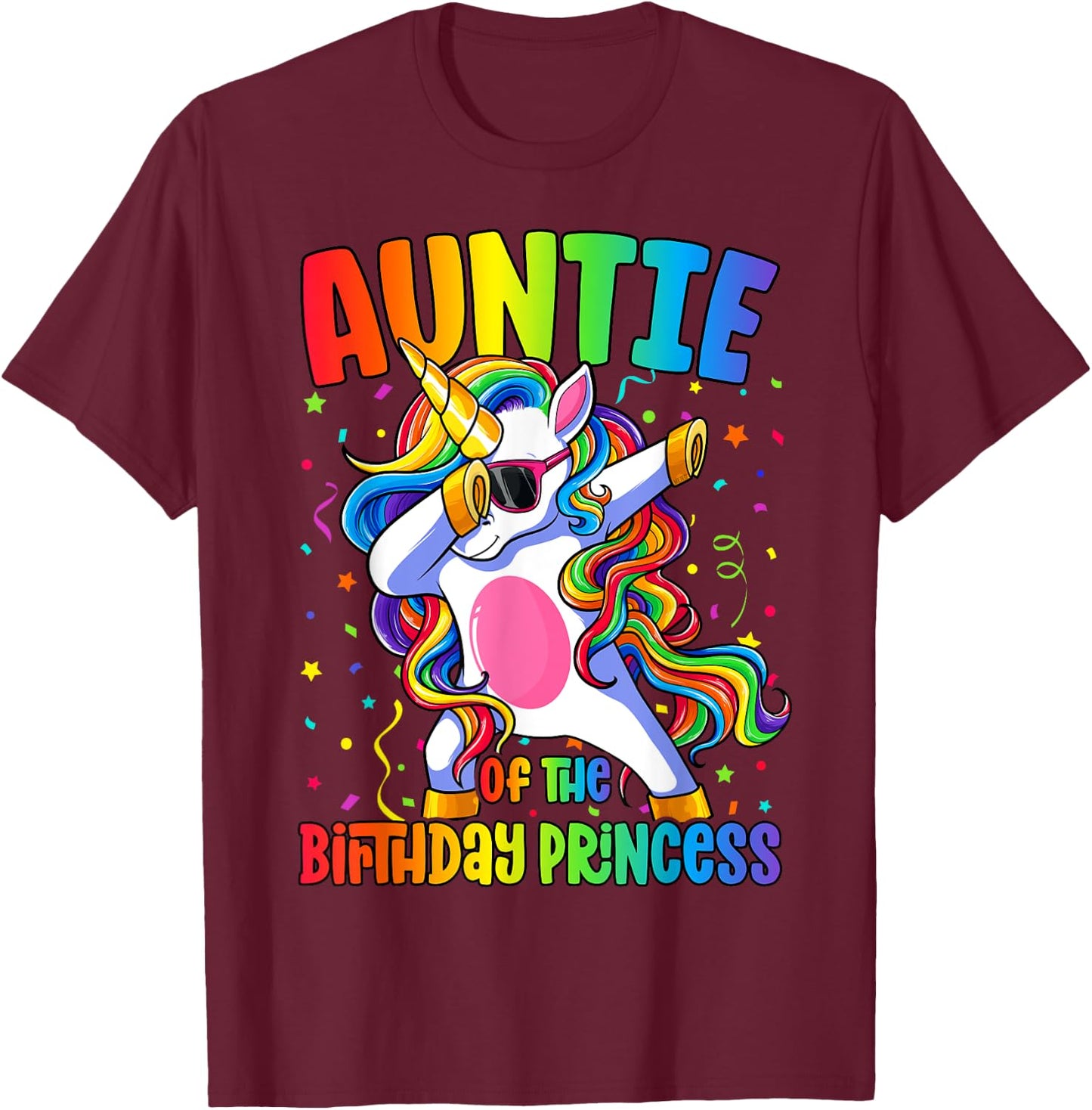 Auntie of the Birthday Princess Girl Dabbing Unicorn T-Shirt - T-Shirt | Maroon