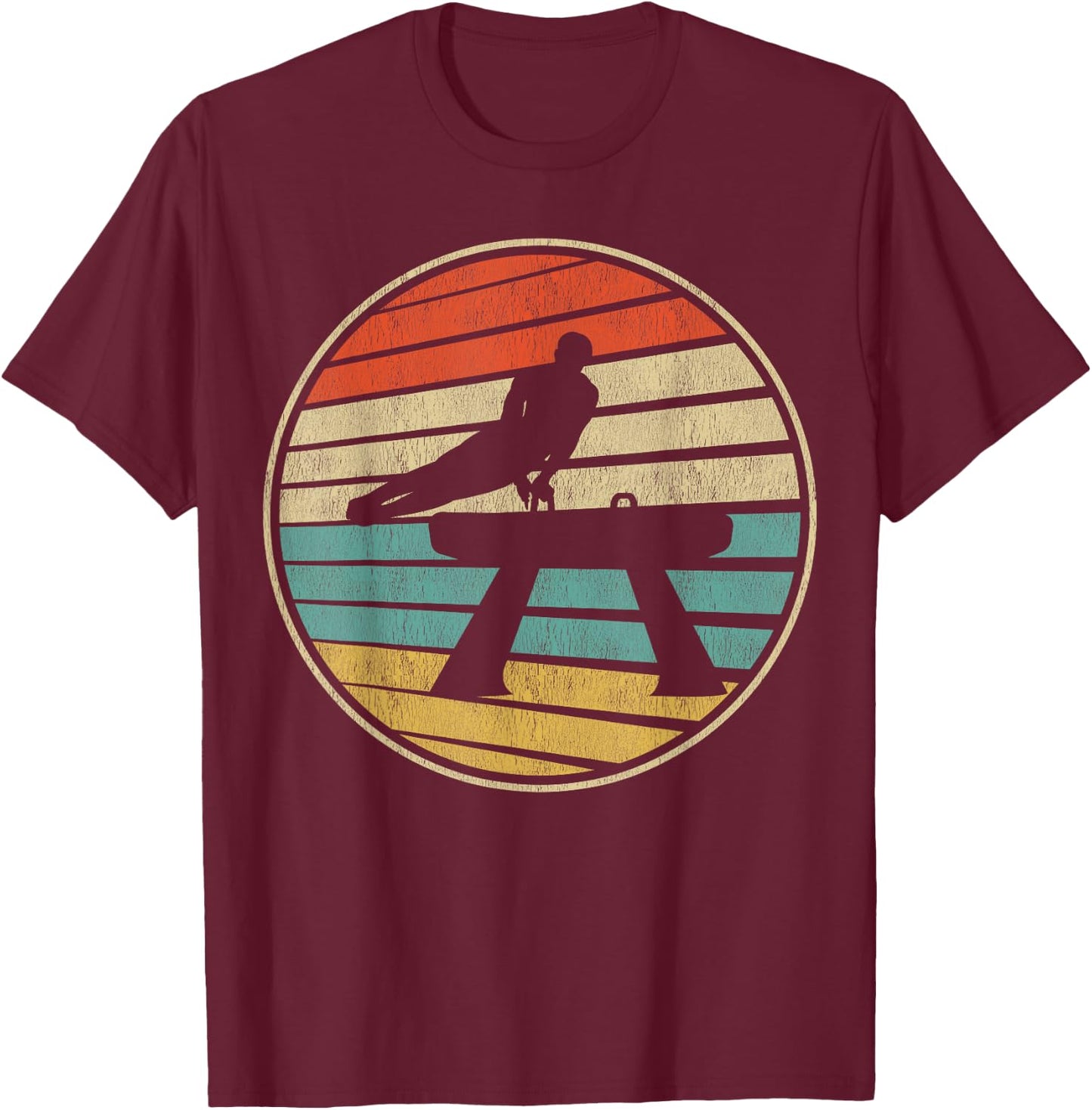 Cute Pommel horse Gift Retro Vintage 70s 80s Gymnastics Fun T-Shirt - T-Shirt | Maroon