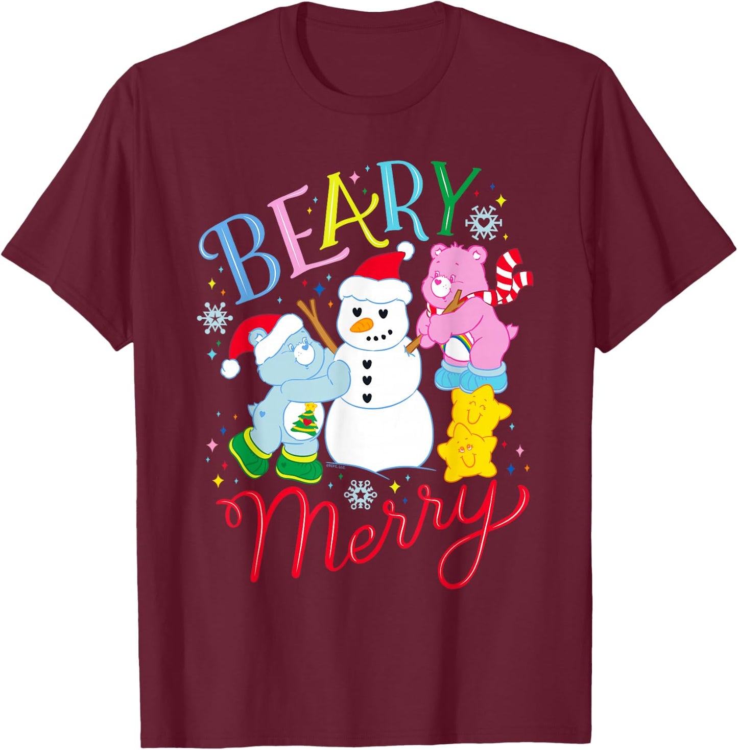 Care Bears Beary Merry with Cheer Bear and Christmas Wishes T-Shirt - T-Shirt | Maroon