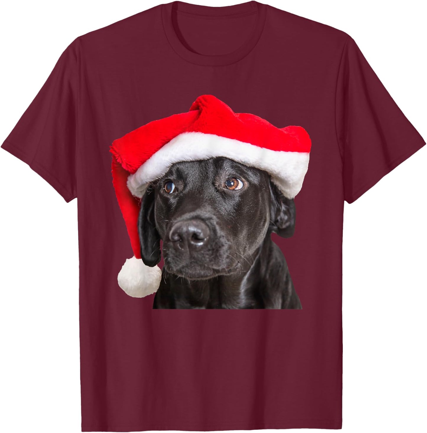 Cute Black Lab Santa Hat Christmas Dog Labrador Retriever Women Kids T-Shirt - T-Shirt | Maroon