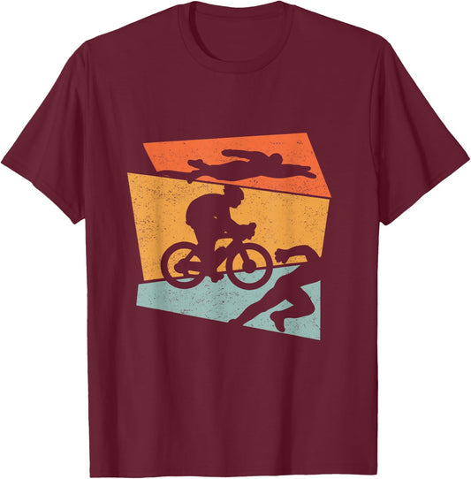 Triathlon Vintage Retro Swimming Cycling Running Athlete SC T-Shirt - T-Shirt | Maroon