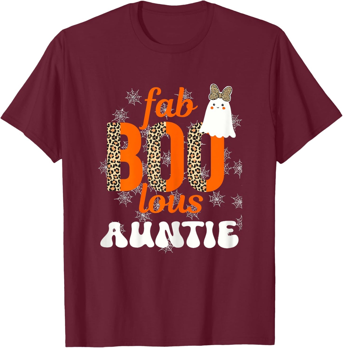Fab BOO lous Auntie Leopard Halloween Ghost Sheet T-Shirt - T-Shirt | Maroon