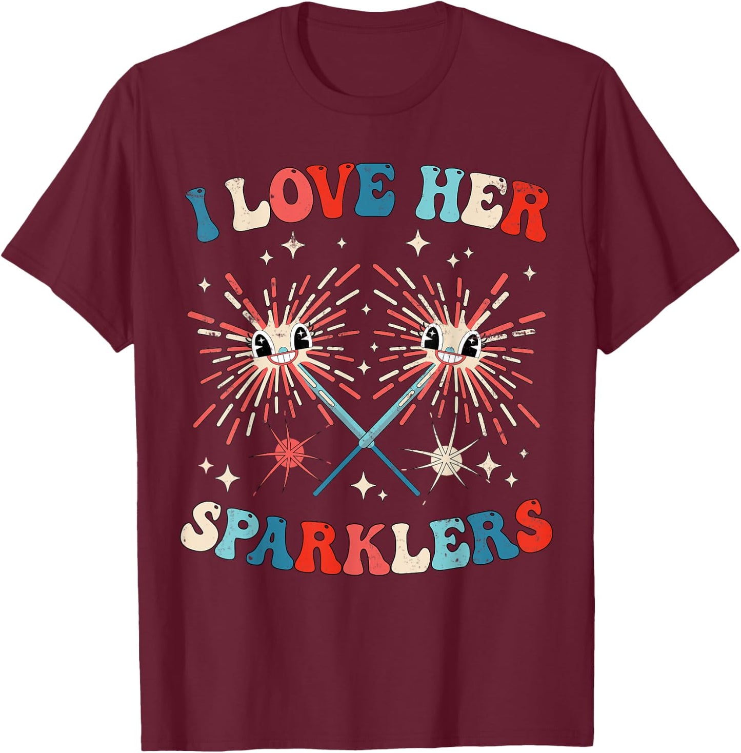 I Love Her Sparklers Funny Matching Couple 4th Of July Men T-Shirt - T-Shirt | Maroon