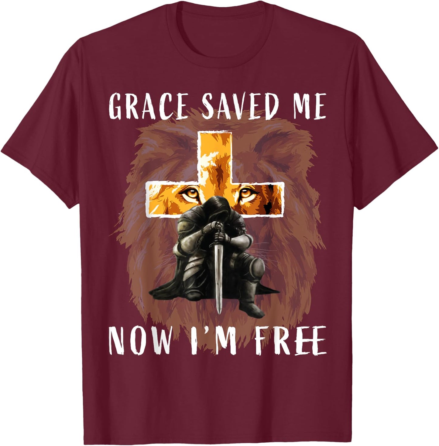 Grace Saved Me Christian Religious Sayings Lion Graphic Men T-Shirt - T-Shirt | Maroon