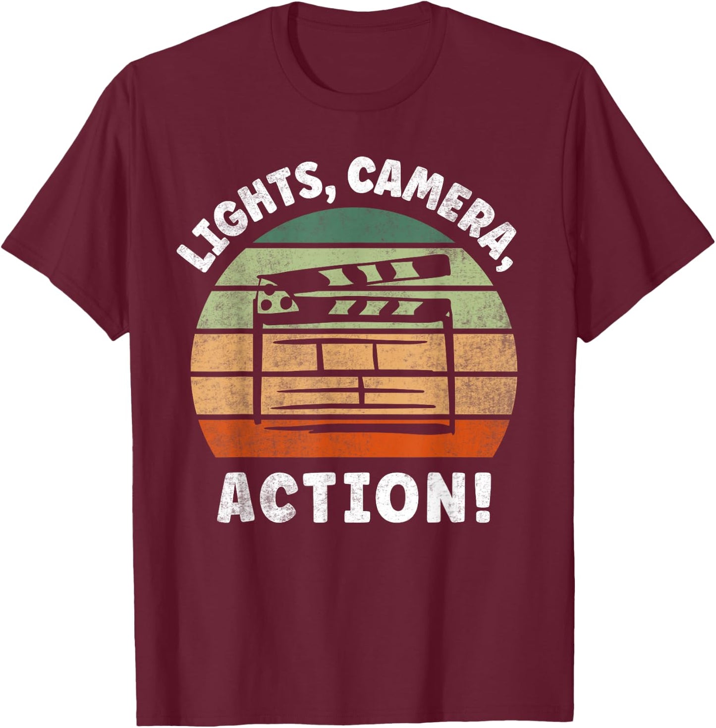 Lights Camera Action Movie Director Movie Clapper Board T-Shirt - T-Shirt | Maroon