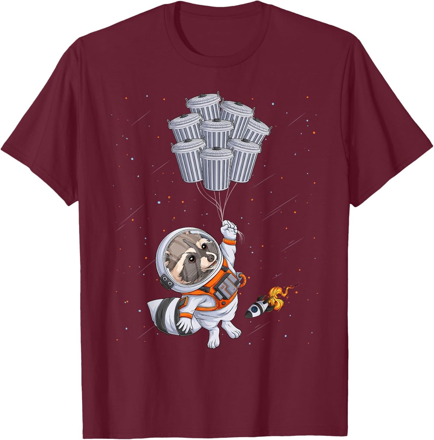 Astronaut animal funny Raccoon Moon trash cans space T-Shirt - T-Shirt | Maroon