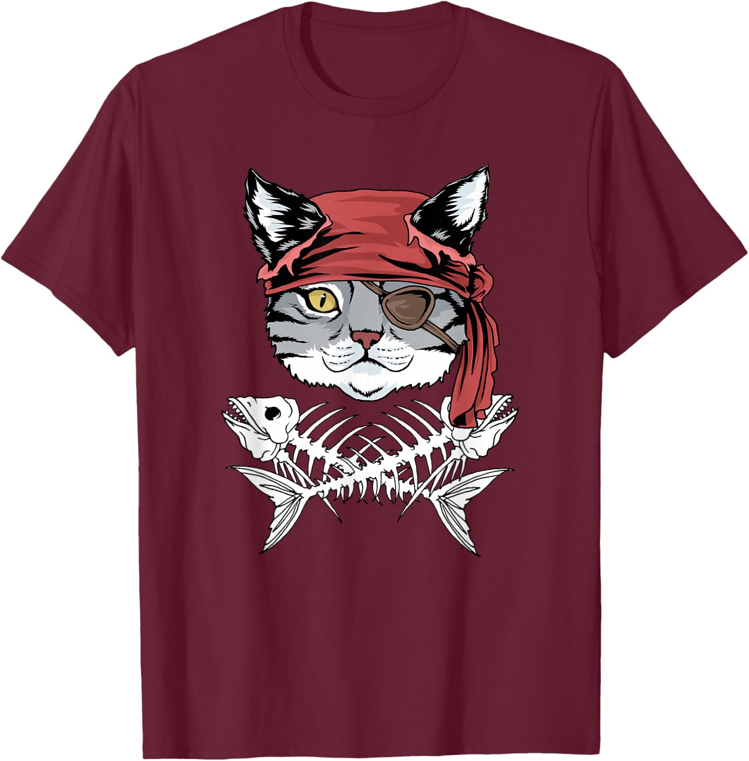 Cat Pirate Funny Cats Pirate Shirt T-Shirt - T-Shirt | Maroon