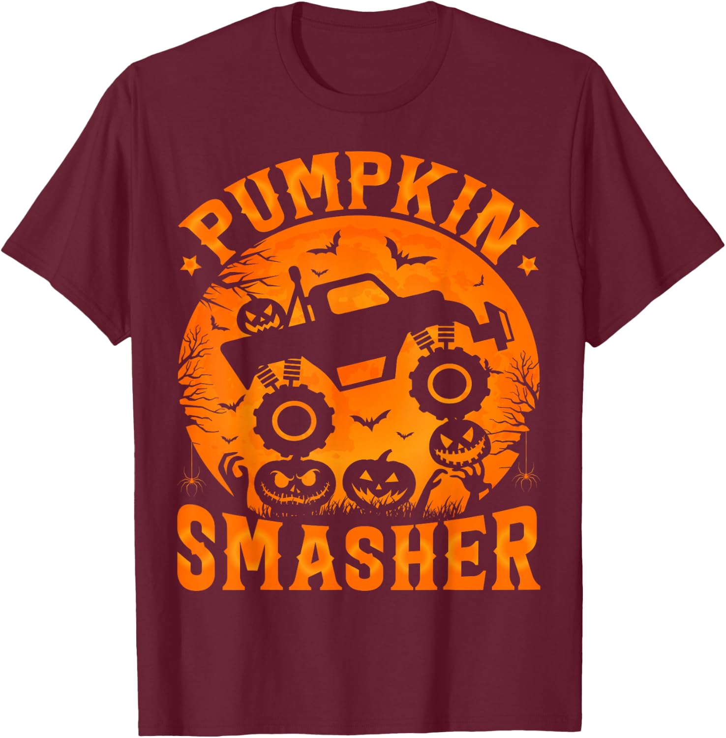 Pumpkin Smasher Halloween Monster truck Boys Halloween Kids T-Shirt - T-Shirt | Maroon