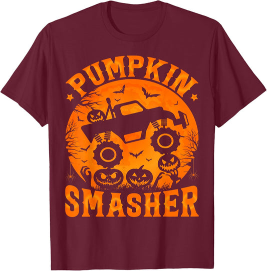 Pumpkin Smasher Halloween Monster truck Boys Halloween Kids T-Shirt - T-Shirt | Maroon