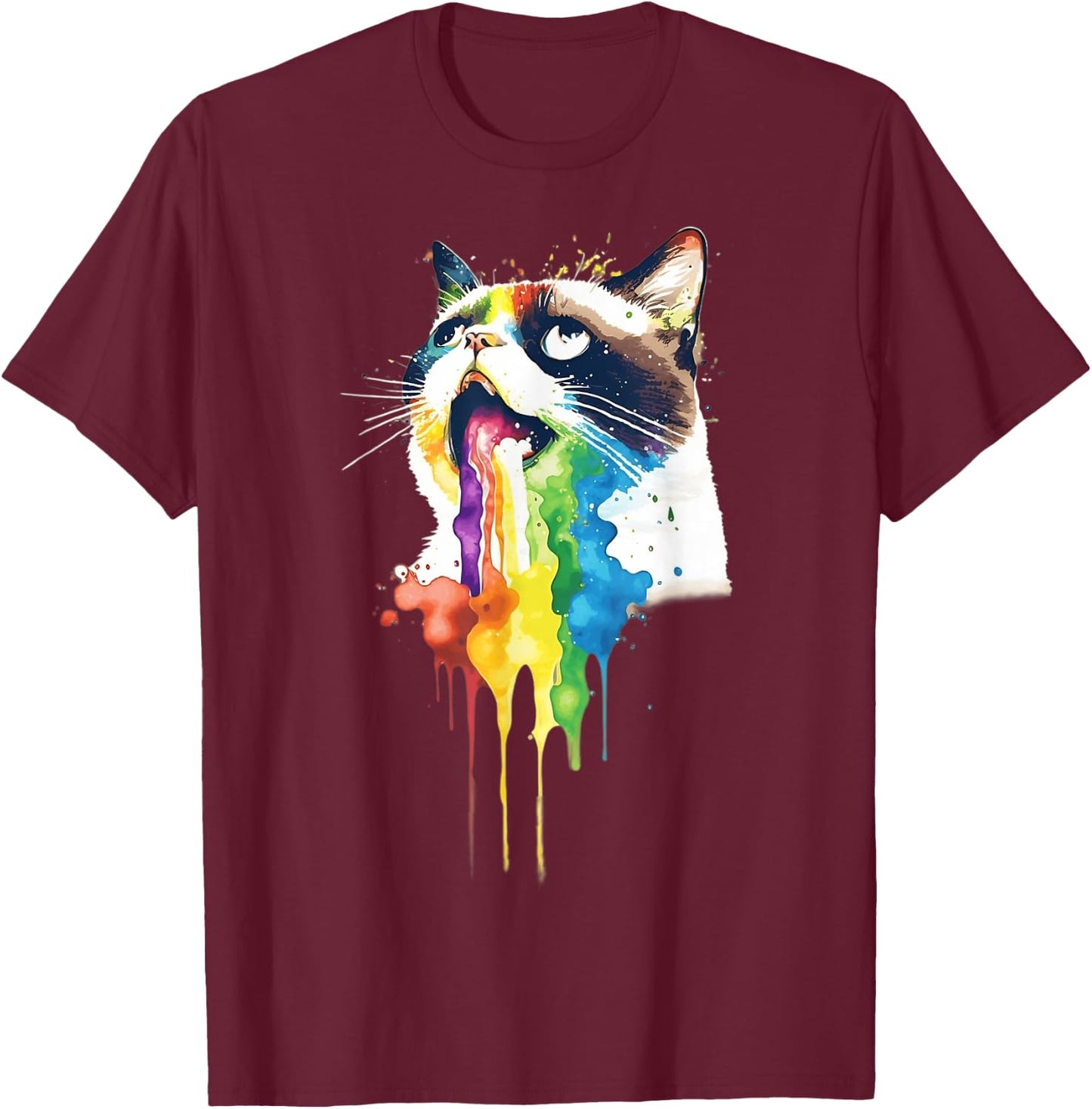 Wacky Barf Cat Rainbow Men Women Kids T-Shirt - T-Shirt | Maroon