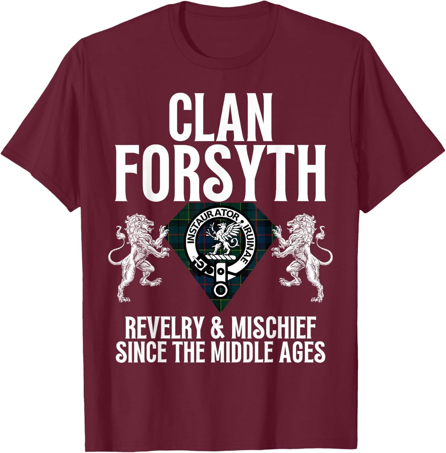 Forsyth Clan Scottish Name Coat Of Arms Tartan Family Party T-Shirt - T-Shirt | Maroon