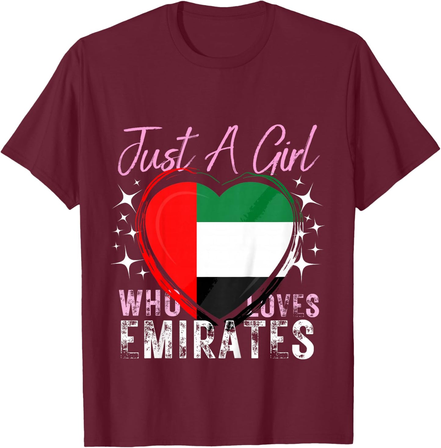 Just A Girl Who Loves UAE Emirates Heart Flag for Girls T-Shirt - T-Shirt | Maroon