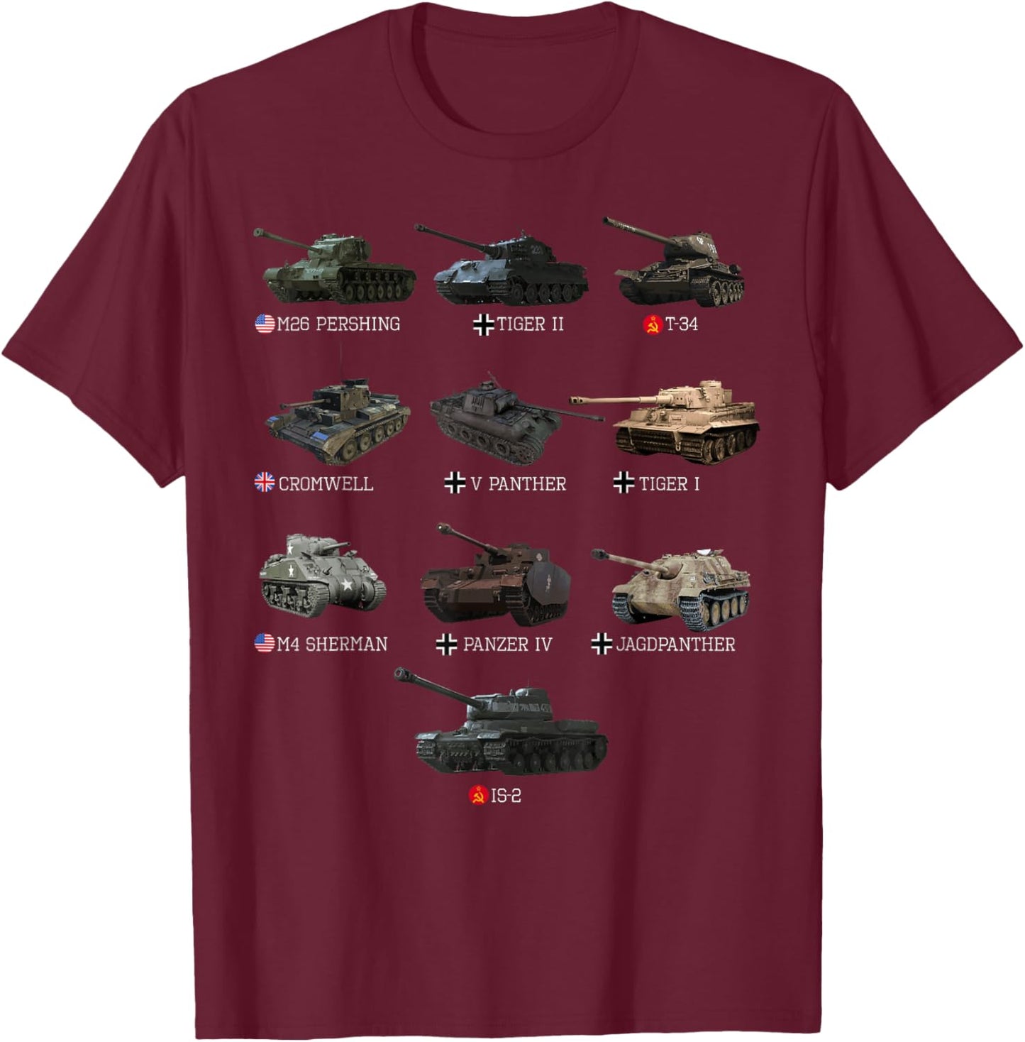 World Tanks Type American Enthusiast Military Lover Machine T-Shirt - T-Shirt | Maroon