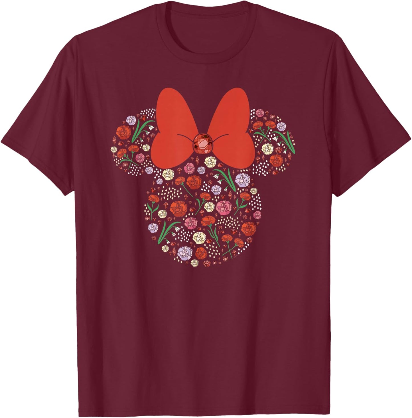 Disney Minnie Mouse January Birth Month Birthstone & Flowers T-Shirt - T-Shirt | Maroon