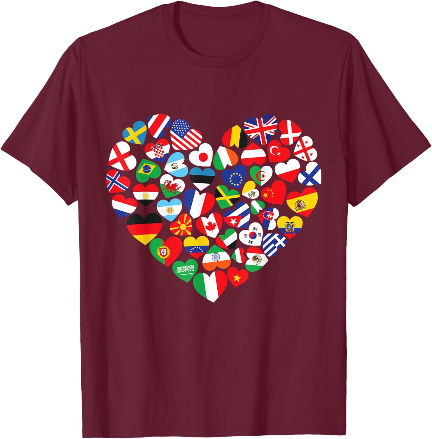 Flags of Countries of the World international flag heart T-Shirt - T-Shirt | Maroon