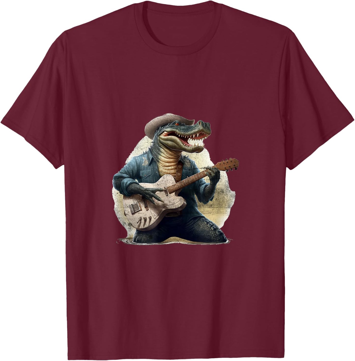 Funny Gator Alligator Playing Guitar Cowboy Country Music T-Shirt - T-Shirt | Maroon