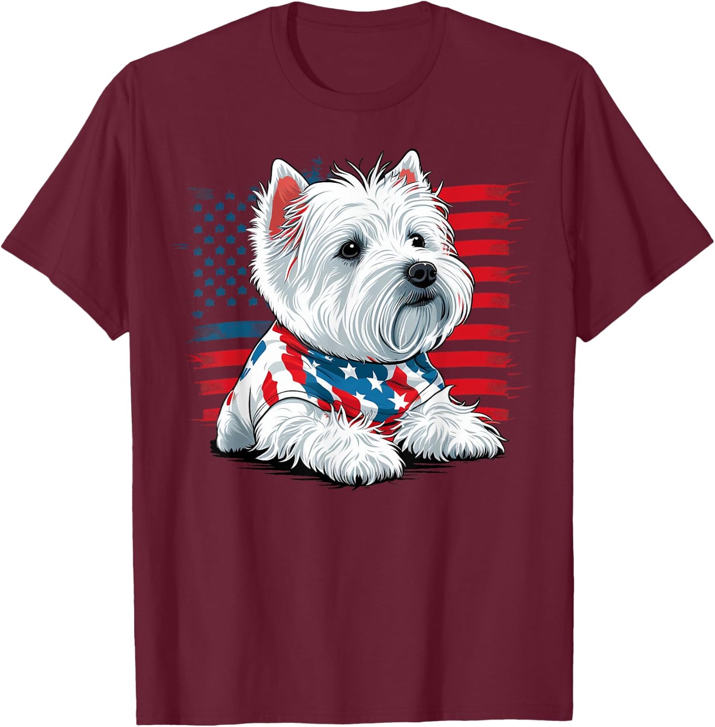 USA 4th Of July West Highland White Terrier American Westie Women Kids Men T-Shirt - T-Shirt | Maroon