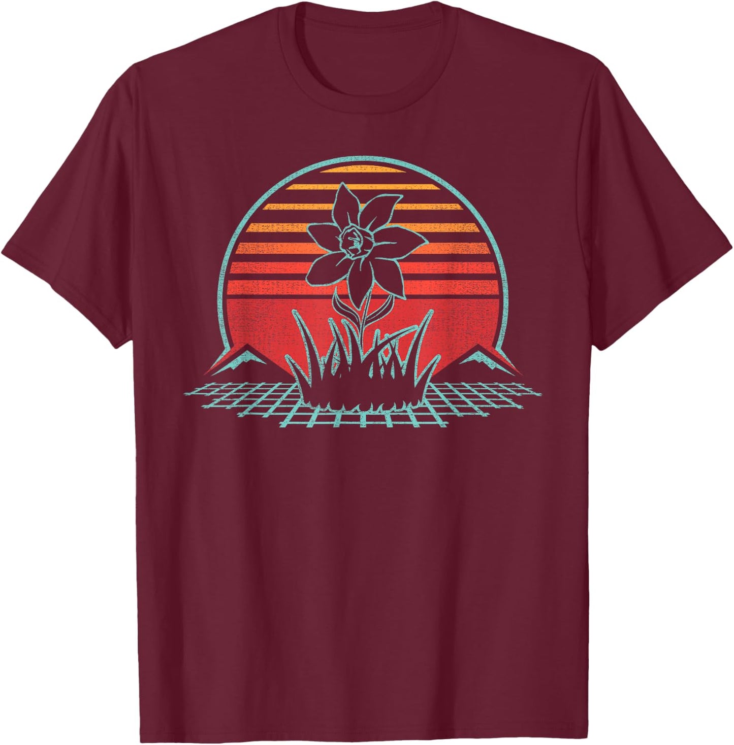 Daffodils Flower Retro Vintage 80s Style T-Shirt - T-Shirt | Maroon