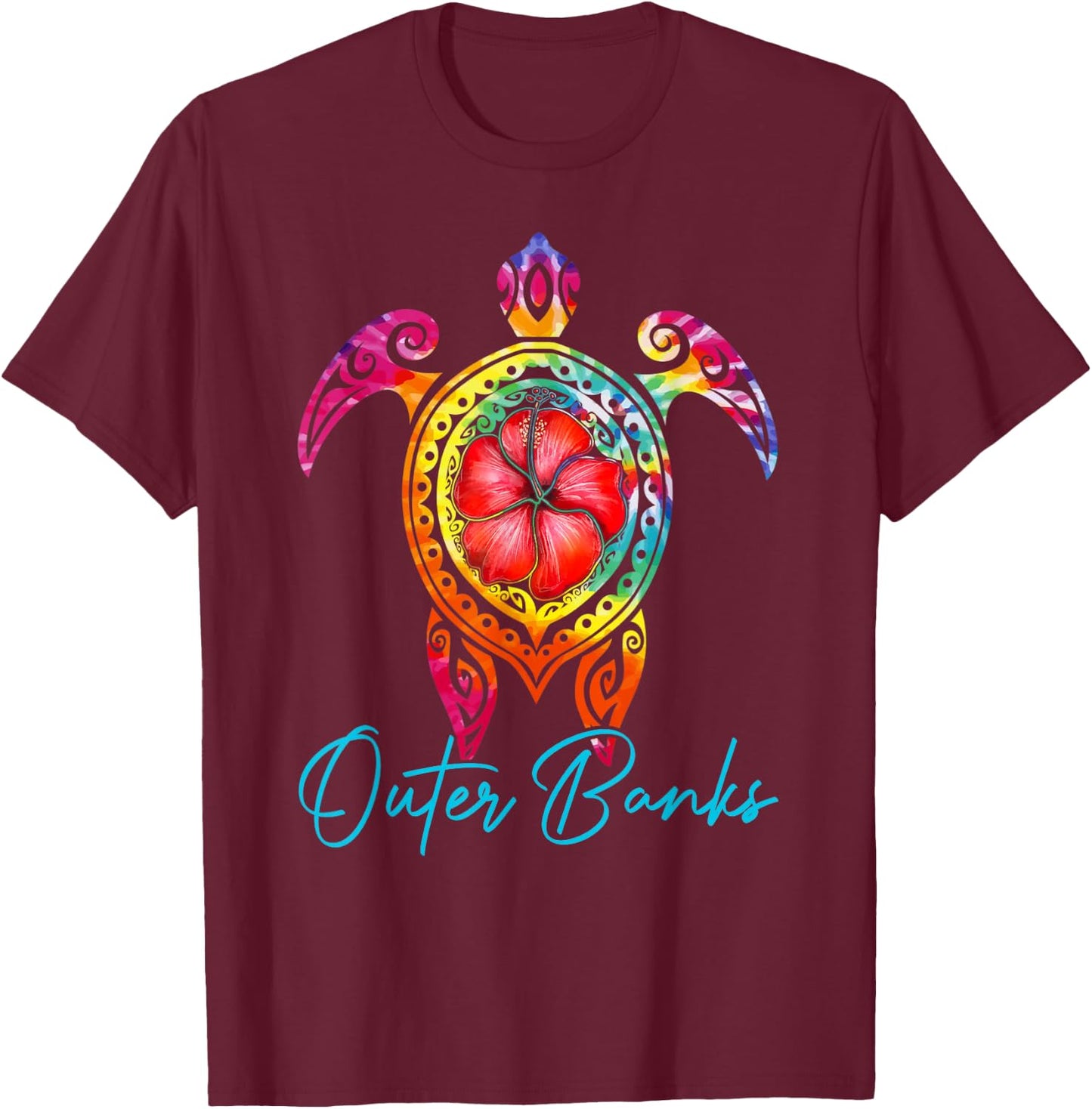 Outer Banks North Carolina Tie Dye Sea Turtle Vacation 2026 T-Shirt - T-Shirt | Maroon