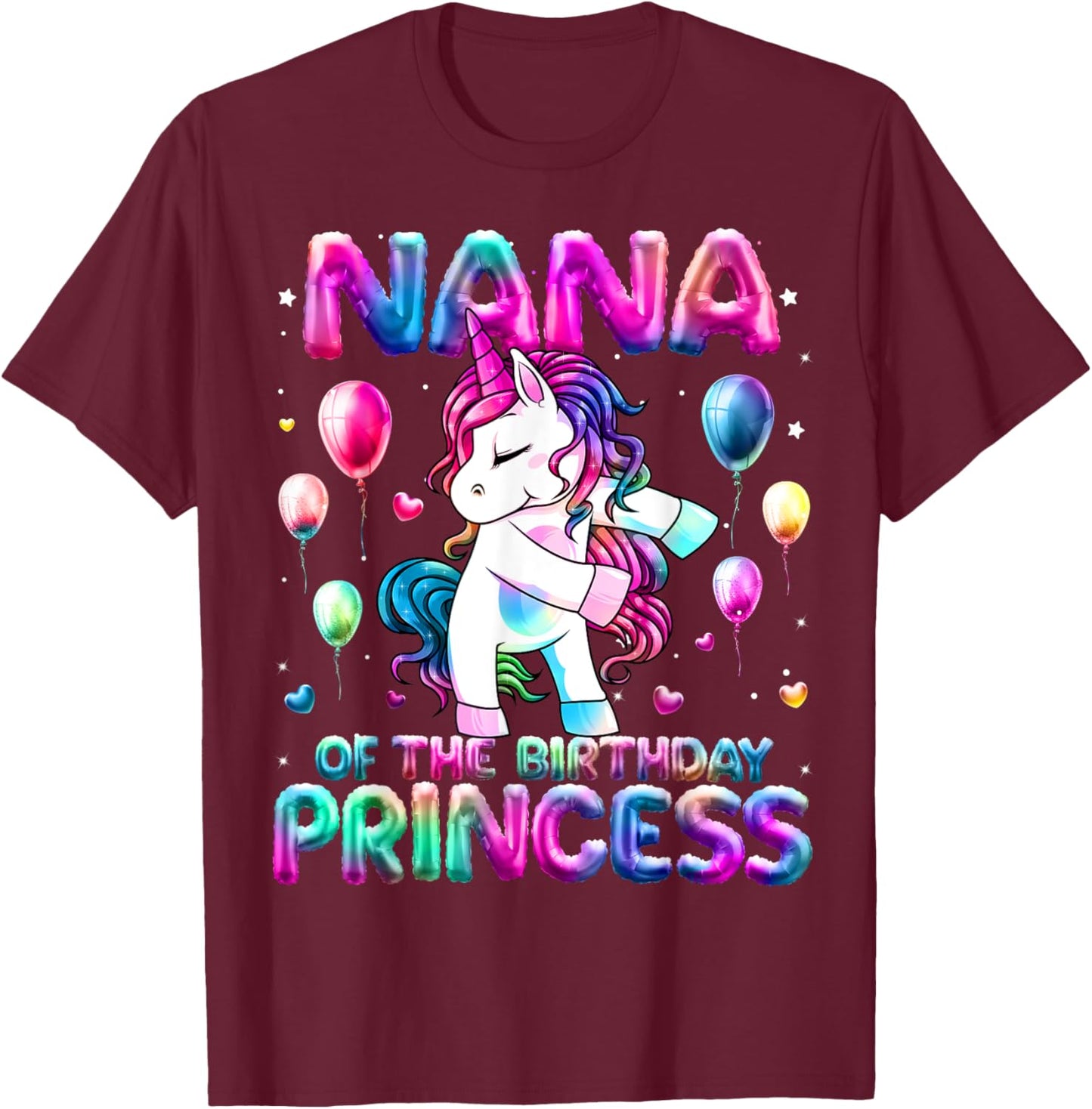 Grandma of the Birthday Princess Girl Flossing Unicorn Nana T-Shirt - T-Shirt | Maroon