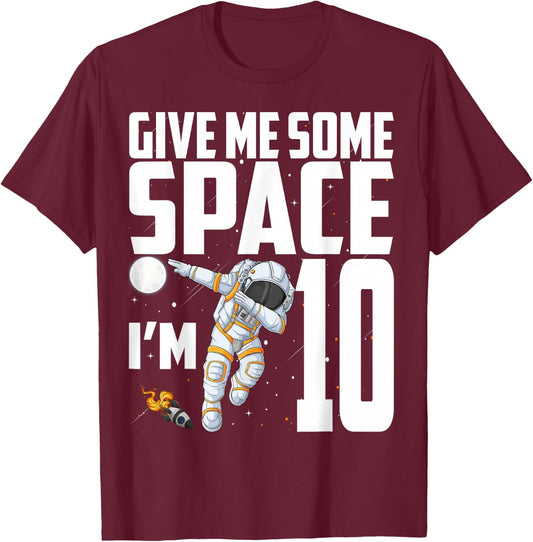 10 Year Old Outer Space 10th Birthday Astronaut Planets T-Shirt - T-Shirt | Maroon