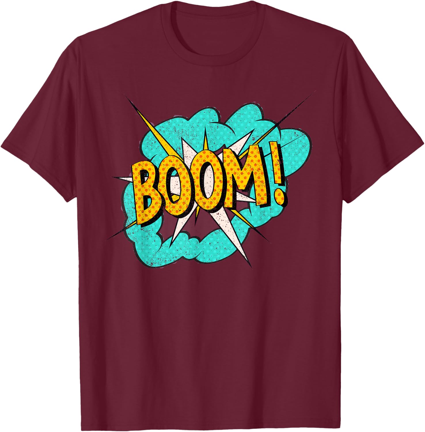 Comic Book Sound Effect: Boom! Action Bubble T-Shirt - T-Shirt | Maroon