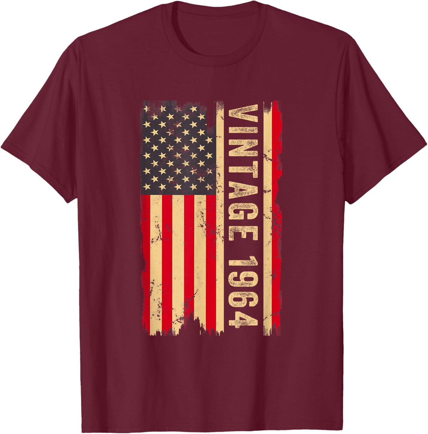 Vintage 1964 60th Birthday Gifts 60 Years Old American Flag T-Shirt - T-Shirt | Maroon