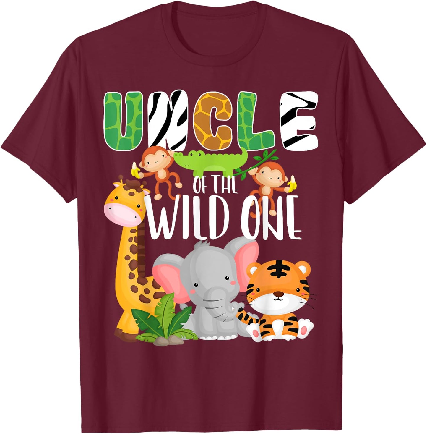Uncle of the Wild One Zoo Theme Birthday Safari Animals T-Shirt - T-Shirt | Maroon