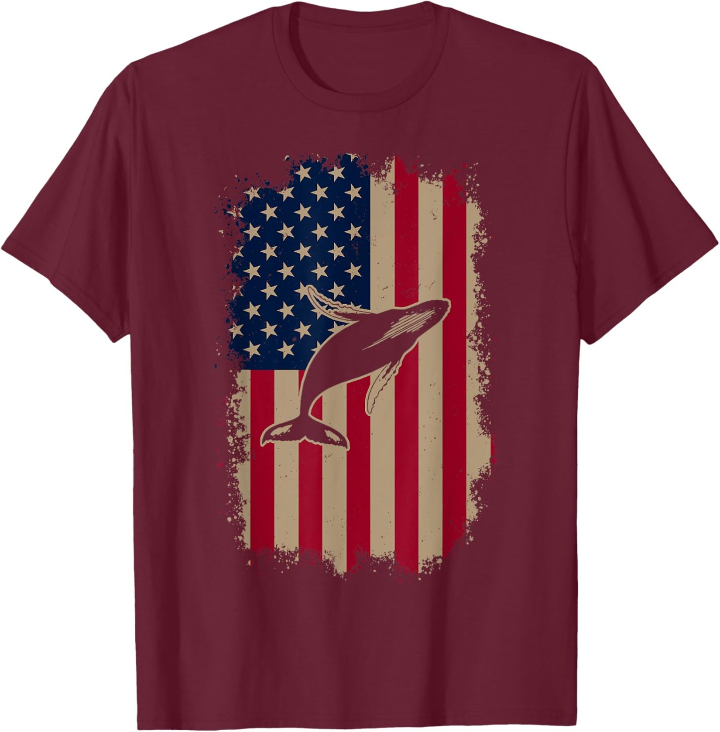 American US Flag Humpback Whale T-Shirt - T-Shirt | Maroon