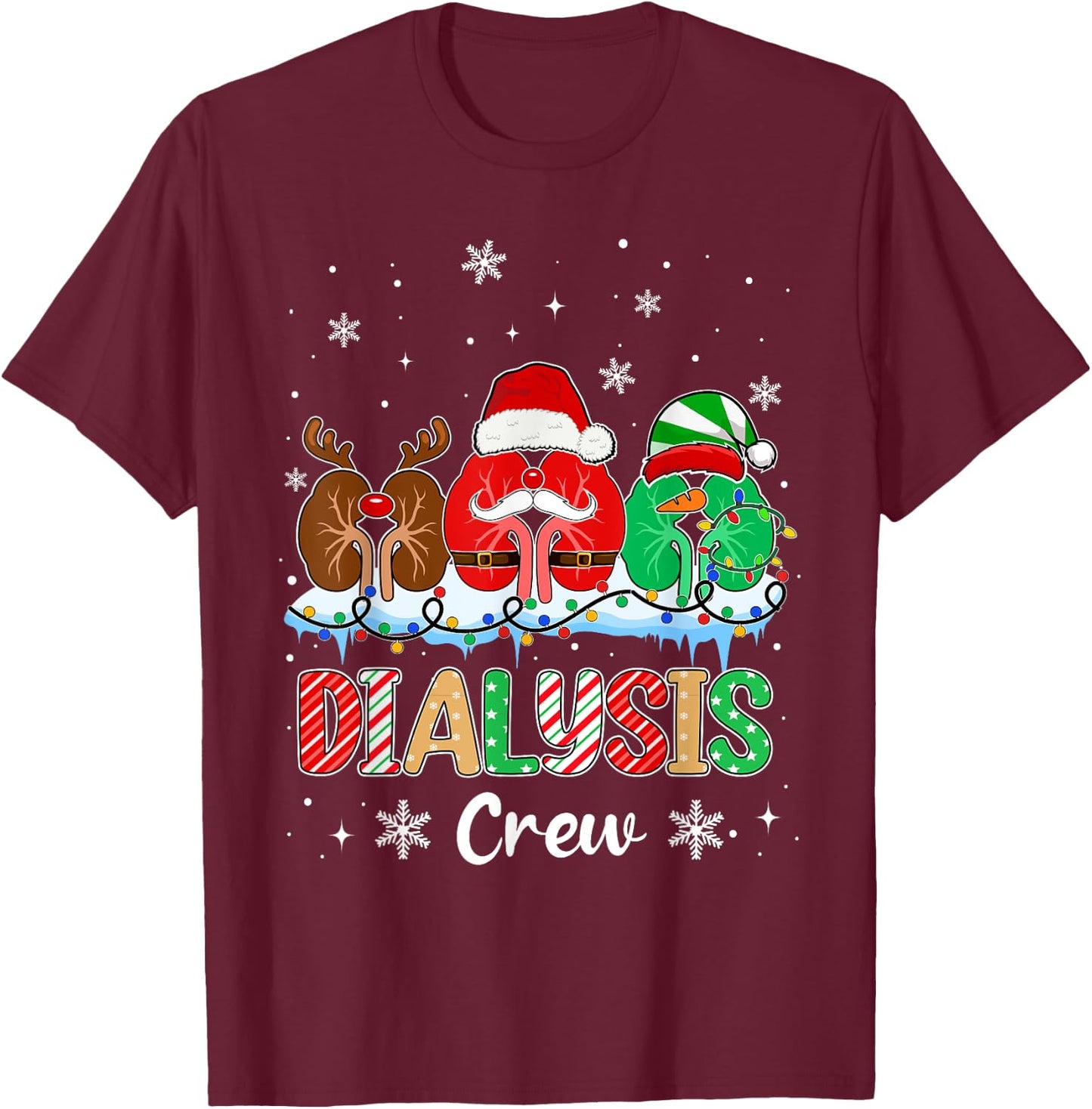 Dialysis Crew Christmas Lights Dialysis Nurse Xmas T-Shirt - T-Shirt | Maroon