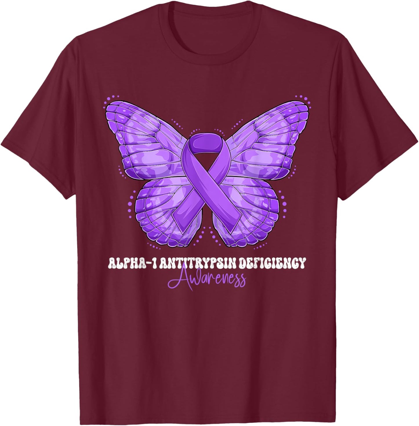 Alpha-1 Antitrypsin Deficiency Awareness Month Purple Ribbon T-Shirt - T-Shirt | Maroon