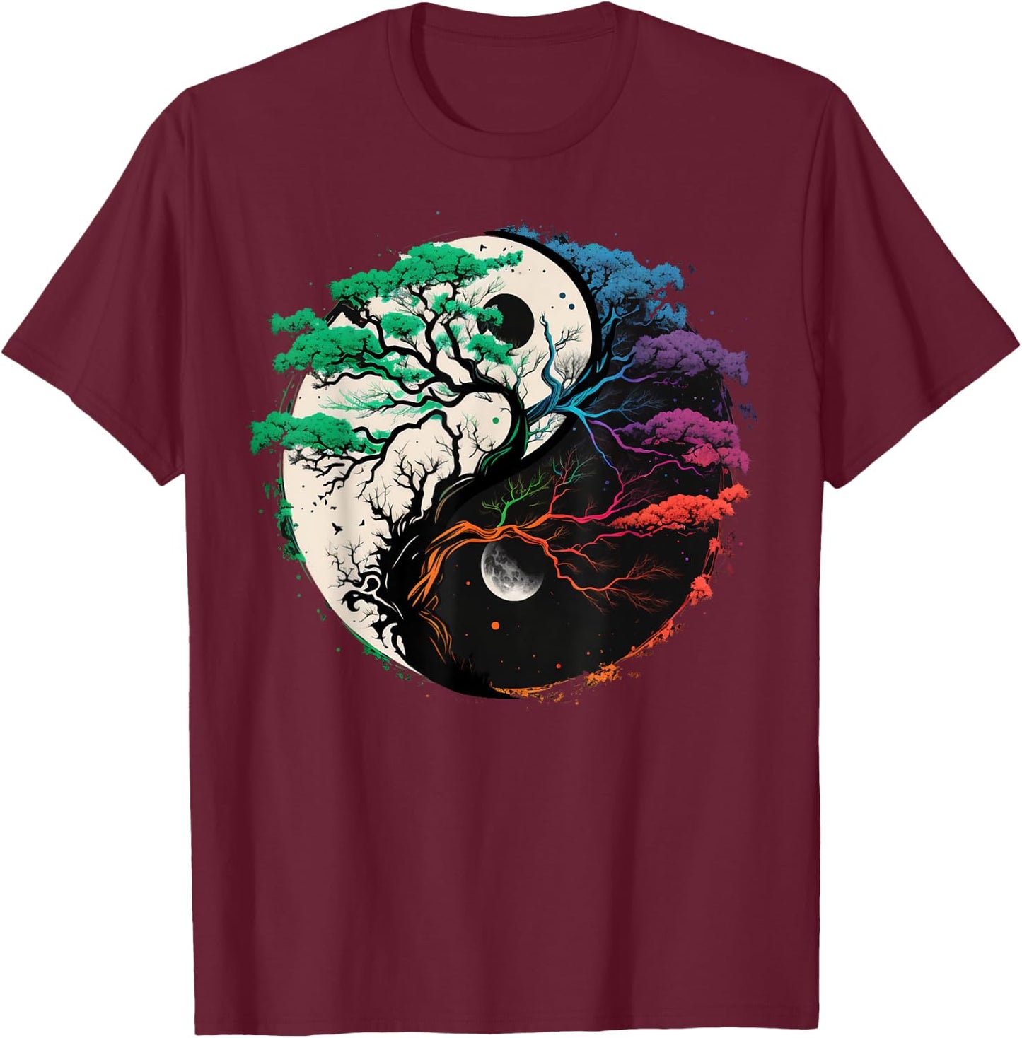 Yin Yang Tree of Life T-Shirt - T-Shirt | Maroon