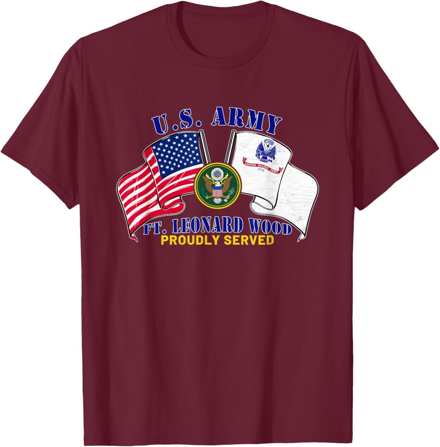 Fort Leonard Wood Missouri Mo Us Army Base American Flag Men T-Shirt - T-Shirt | Maroon