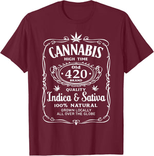 Cannabis High Time Old 420 Quality Indica & Sativa Weed T-Shirt - T-Shirt | Maroon
