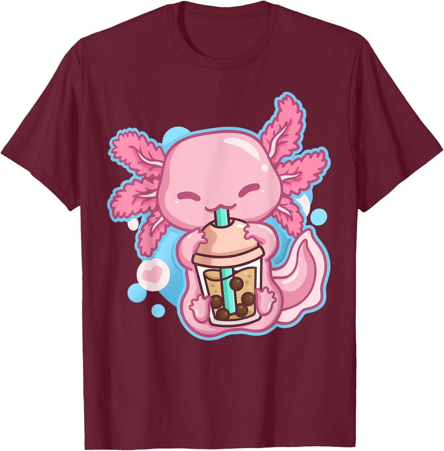 Boba Tea Bubble Tea Milk Tea Anime Axolotl Small T-Shirt - T-Shirt | Maroon