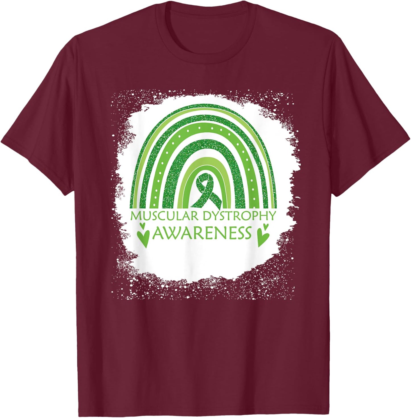 Muscular Dystrophy Awareness Bleached Rainbow Green Ribbon T-Shirt - T-Shirt | Maroon